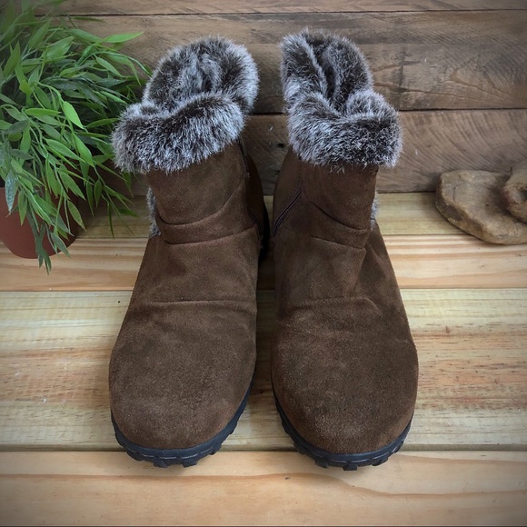 Khombu suede & faux fur booties in chocolate - Picture 2 of 8